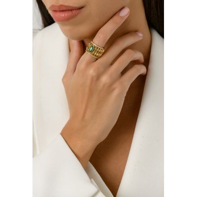 KESSARIS - Sinuous Emerald Diamond Ring