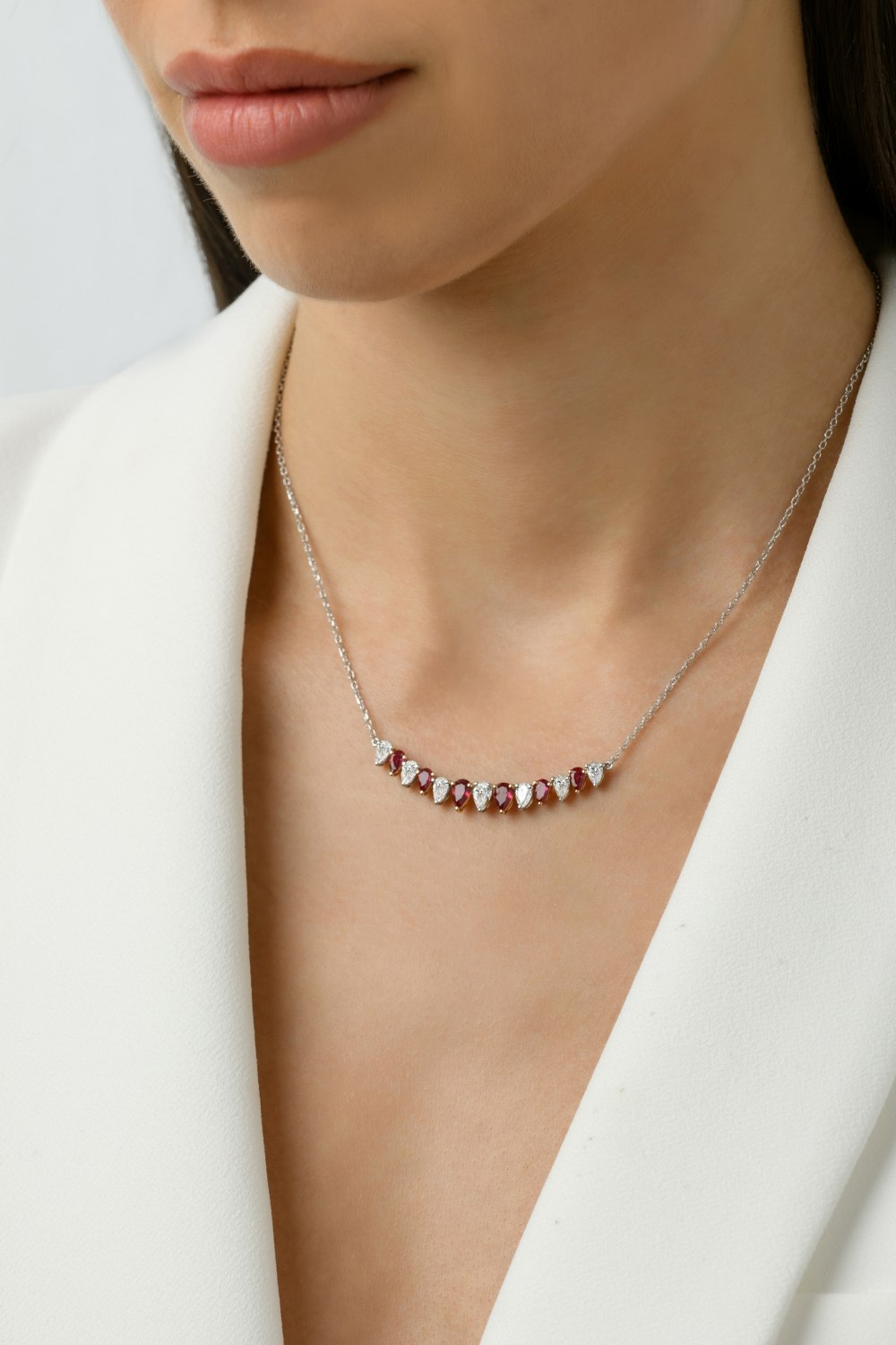 KESSARIS - Ruby Diamond Drops Necklace