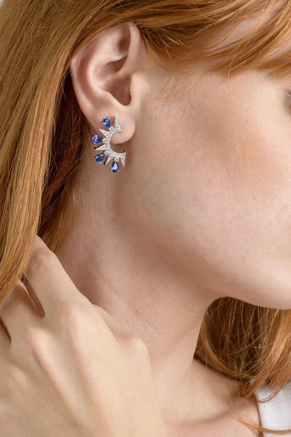 KESSARIS-Sapphire Diamond Earrings