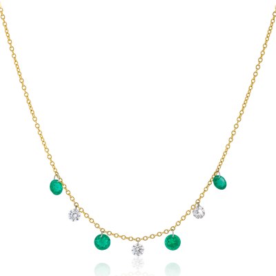 KESSARIS - Emerald Diamond Charm Necklace