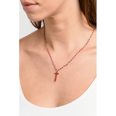 KESSARIS - Diamond Cross Vivid Red Necklace