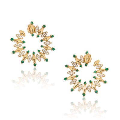 KESSARIS - Orbit Emerald Diamond Earrings