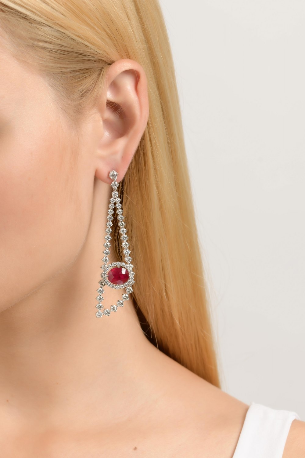 Kessaris-Diamond Ruby Drop Earrings